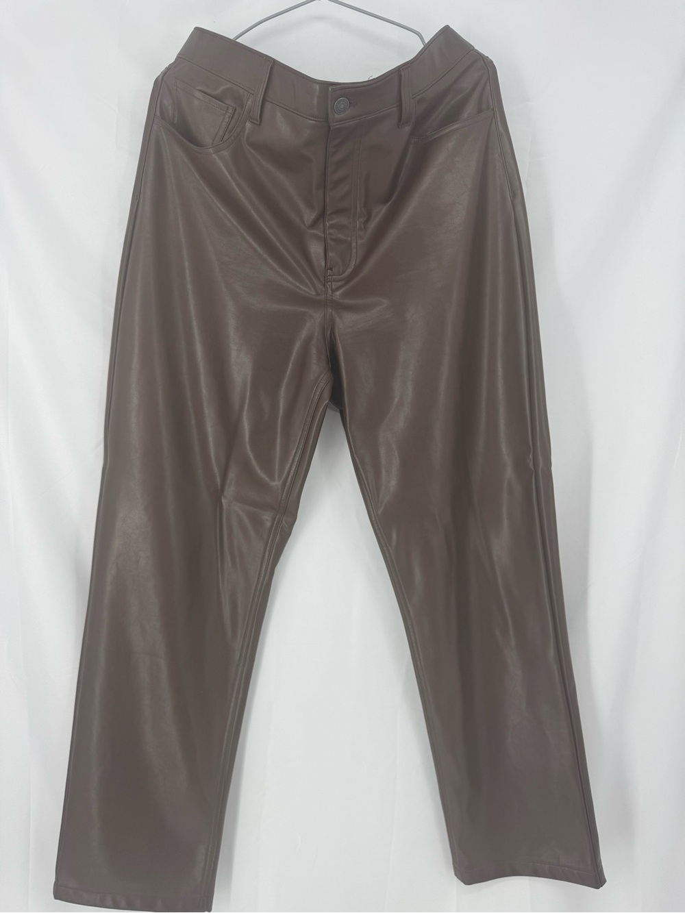 Women's Straight-Leg Faux Leather Pants in Dark Brown 0279